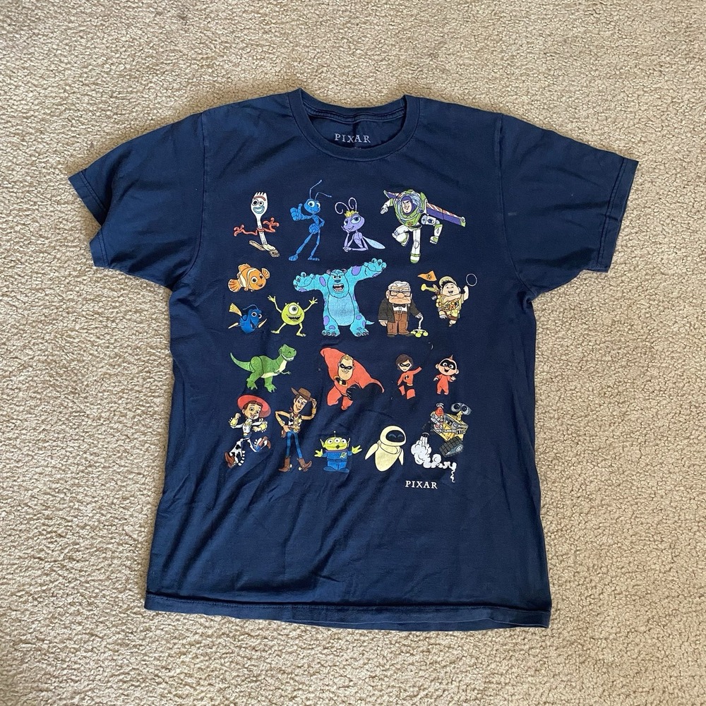 Vintage Pixar Shirt Mens Navy Blue Movies Characters Cartoons Cotton Size M